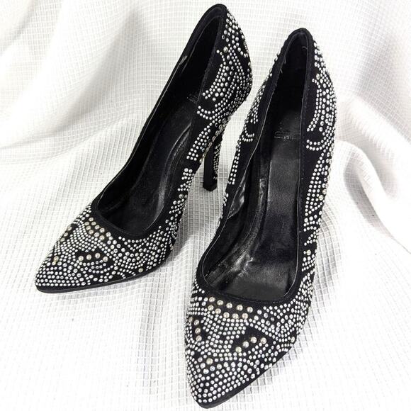 SHIEKH! GORGEOUS BLACK VEGAN SUEDE RHINESTONE PATTERNED PUMPS, HEELS! SZ 6.5 - Picture 8 of 8